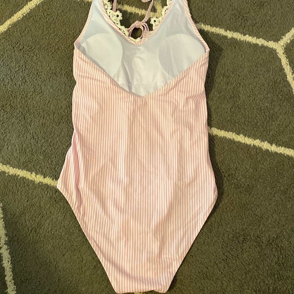 NWOT Blooming Jelly one-piece pink and white striped suit with lace and eyelet - Picture 5 of 7